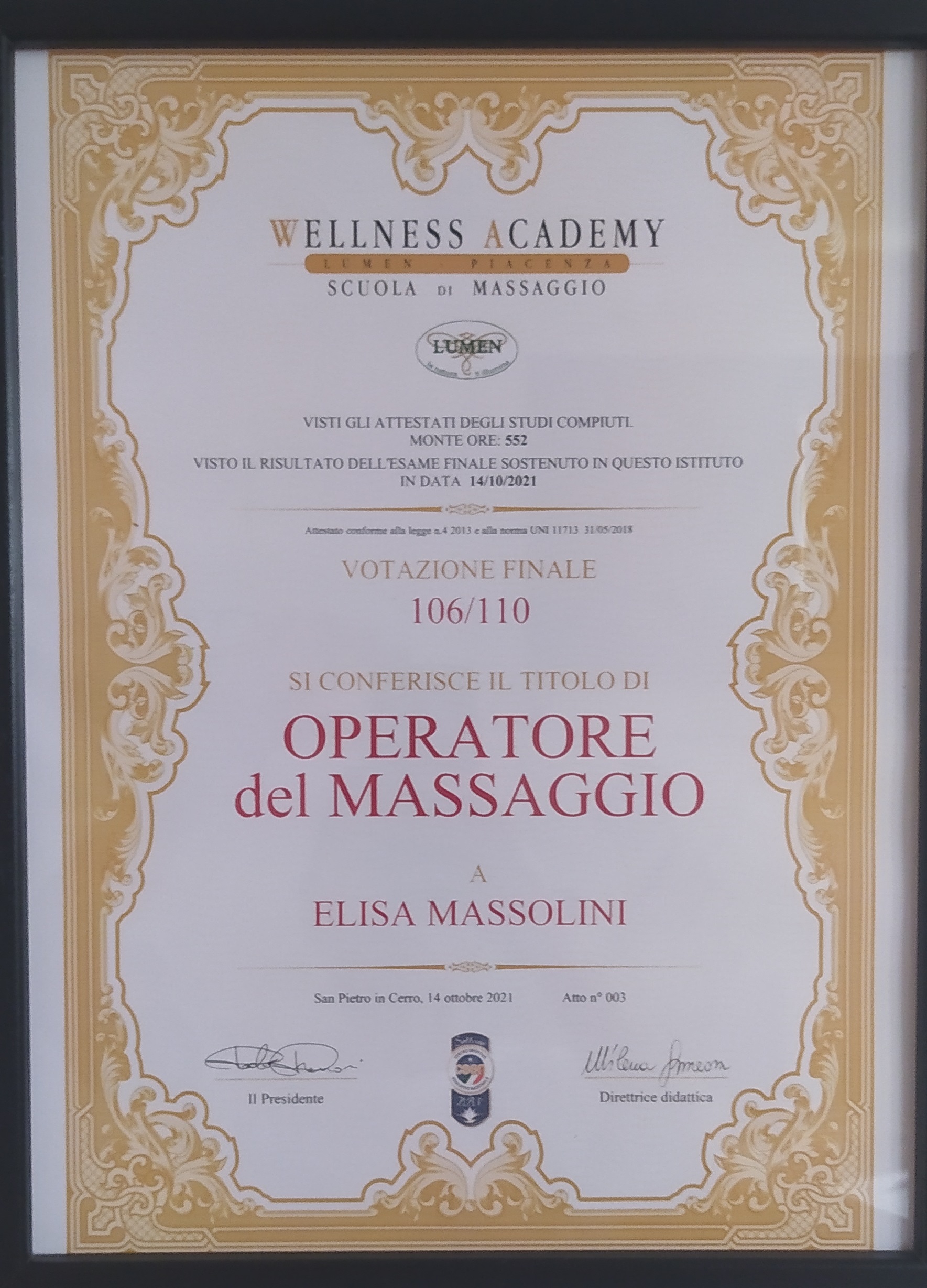 Certificazione - Operatore del massaggio